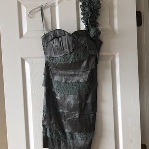 Metallic fitted one shoulder dress